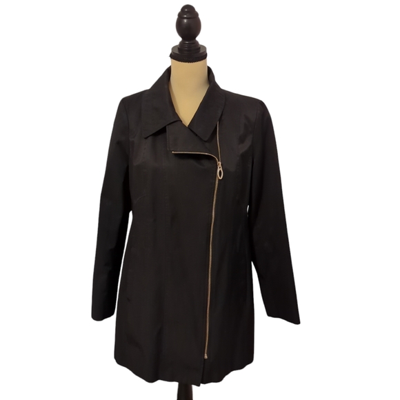 Ivanka Trump Belted Trench Coat Black Jacket Size Medium US Asymmetrical Zipper - Picture 12 of 13
